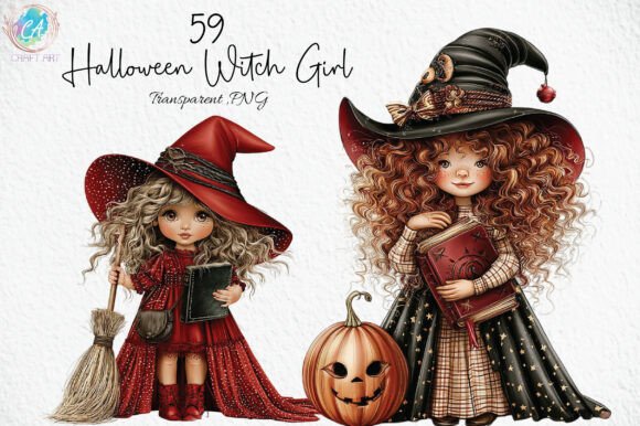 Download Whimsical Halloween Witch Girl Clipart - Halloween witch Collection