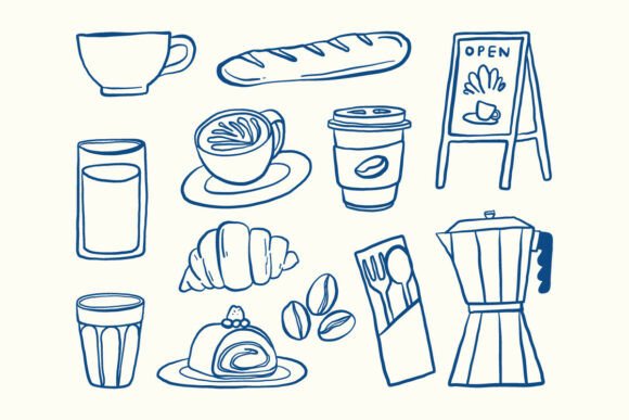 Download Cafe Doodle Line Art Clipart Set - Premium Bundle