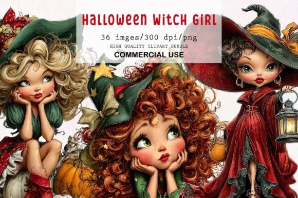 Download Whimsical Halloween Witch Girl Clipart - Halloween witch Collection