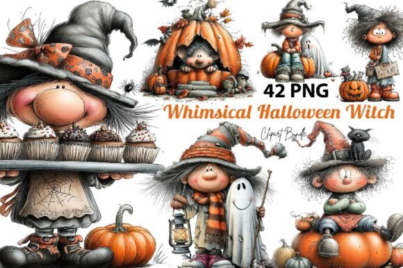 Download Whimsical Halloween Witch Clipart Bundle - Halloween witch Collection