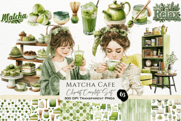 Download Matcha Cafe Watercolor Clipart Set - Cafe Collection