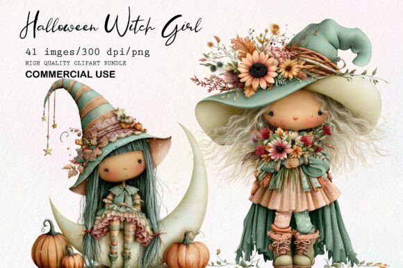 Download Whimsical Halloween Witch Girl Clipart - Halloween witch Collection