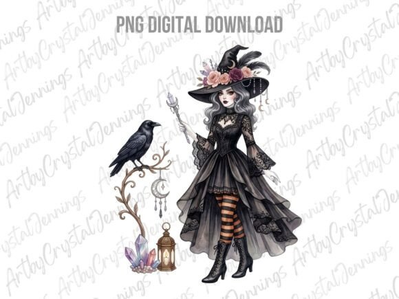 Download Gothic Halloween Witch with Raven PNG - Halloween witch Collection